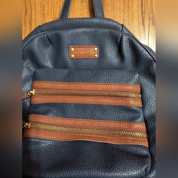 Adrienne Vittadini backpack purse, H 11"/L 13"/ W 5", navy and brown - Picture 14 of 16